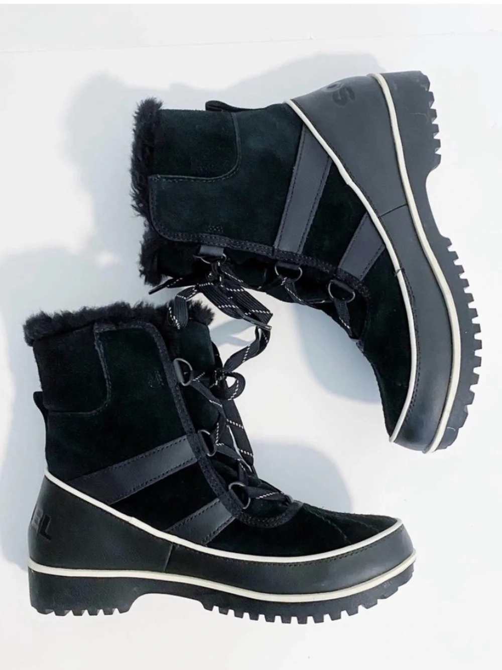 SOREL Tivoli II Black Suede Waterproof Winter Snow Boots Faux Fur, size 9